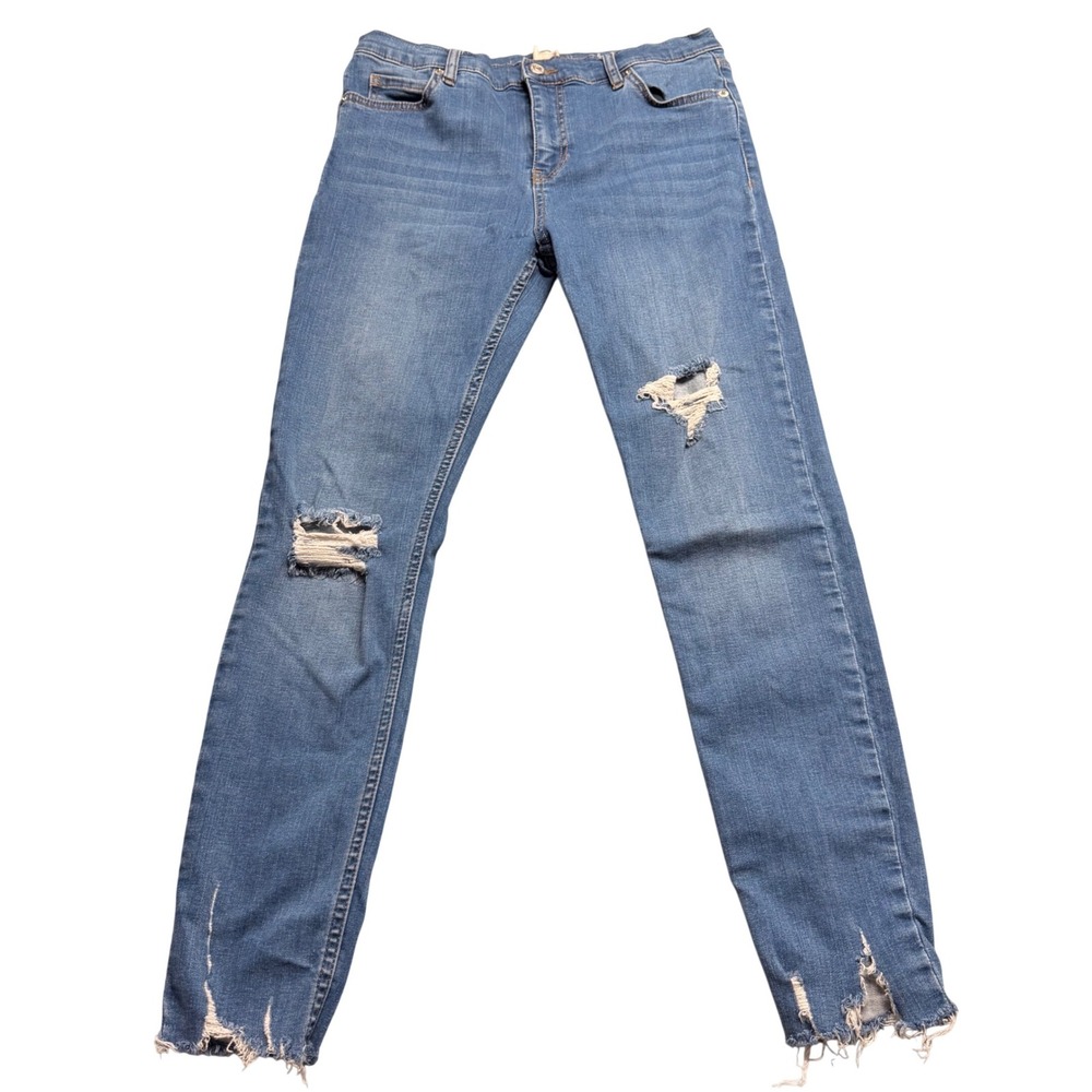 Free People Womens Distressed Skinny Jeans Blue High Rise Raw Hem‎ 29 Distressed